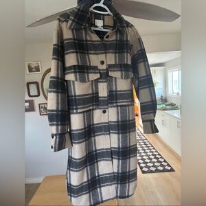 H&M Beige & Black Plaid long shacket
